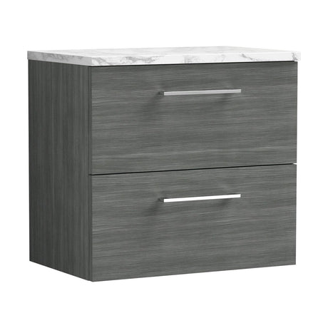 [BFLE524LCM] Bramshall Contemporary 2 Drawer Wall Hung Vanity Unit with Carrera Marble Laminate Worktop, Choice of Size and Colour - Cutout