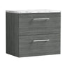 [BFLE524LCM] Bramshall Contemporary 2 Drawer Wall Hung Vanity Unit with Carrera Marble Laminate Worktop, Choice of Size and Colour - Cutout
