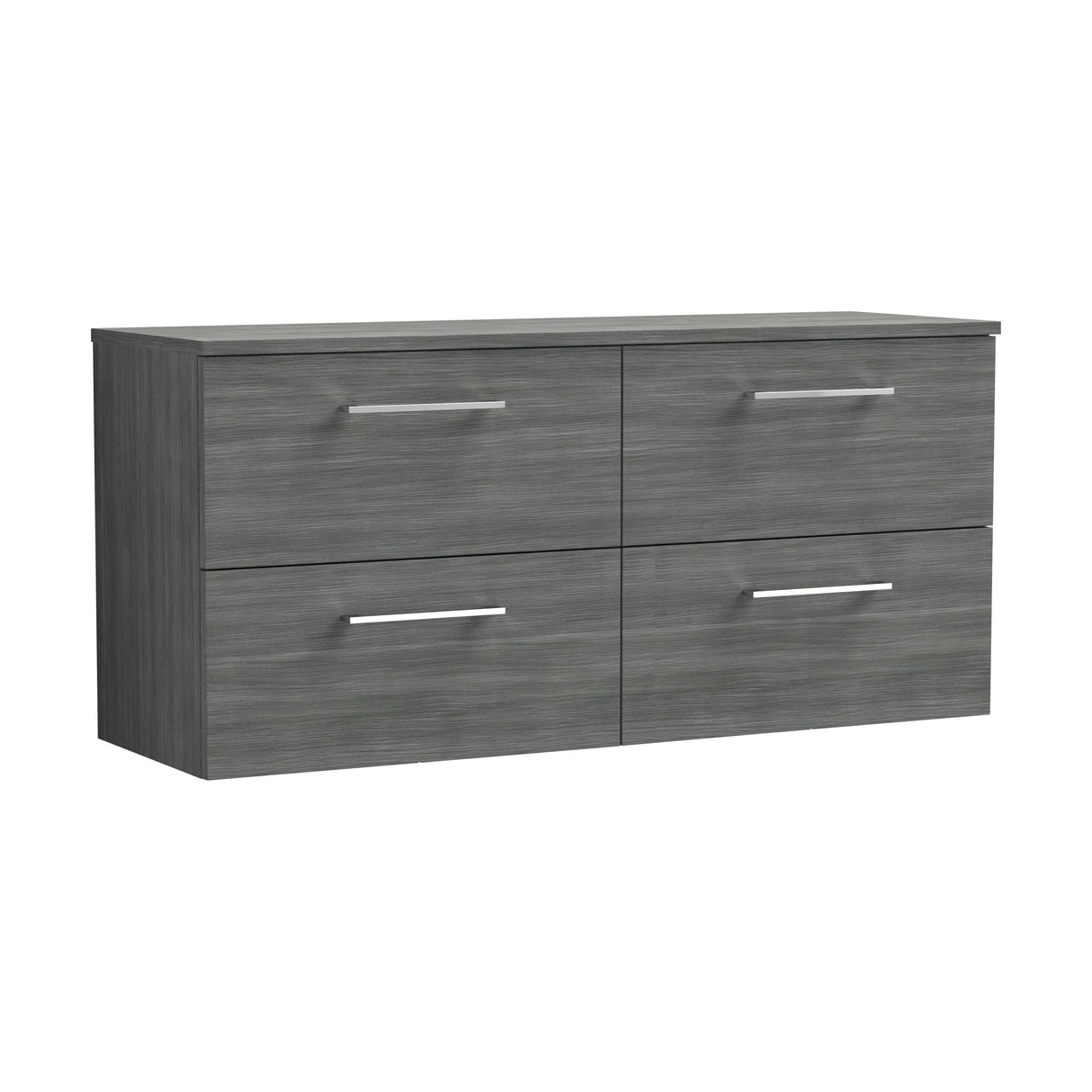 [BFLE524W2] Balterley Level Modern Bathroom 1200mm Wall Hung 4 Soft Close Drawer Vanity Unit with Worktop, 557 x 1205 x 390mm, Anthracite - Cutout