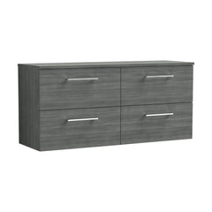 [BFLE524W2] Balterley Level Modern Bathroom 1200mm Wall Hung 4 Soft Close Drawer Vanity Unit with Worktop, 557 x 1205 x 390mm, Anthracite - Cutout