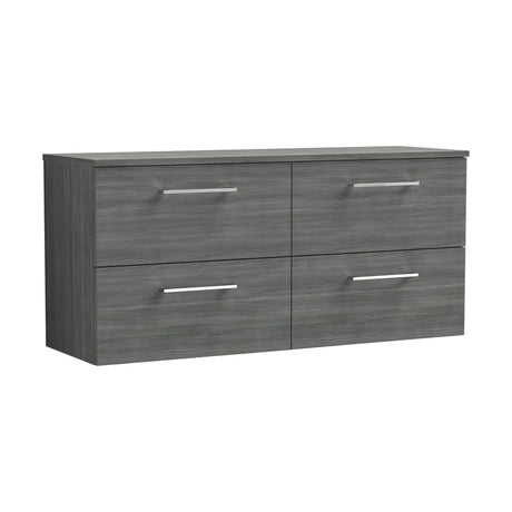 [BFLE524W2] Balterley Level Modern Bathroom 1200mm Wall Hung 4 Soft Close Drawer Vanity Unit with Worktop, 557 x 1205 x 390mm, Anthracite - Cutout