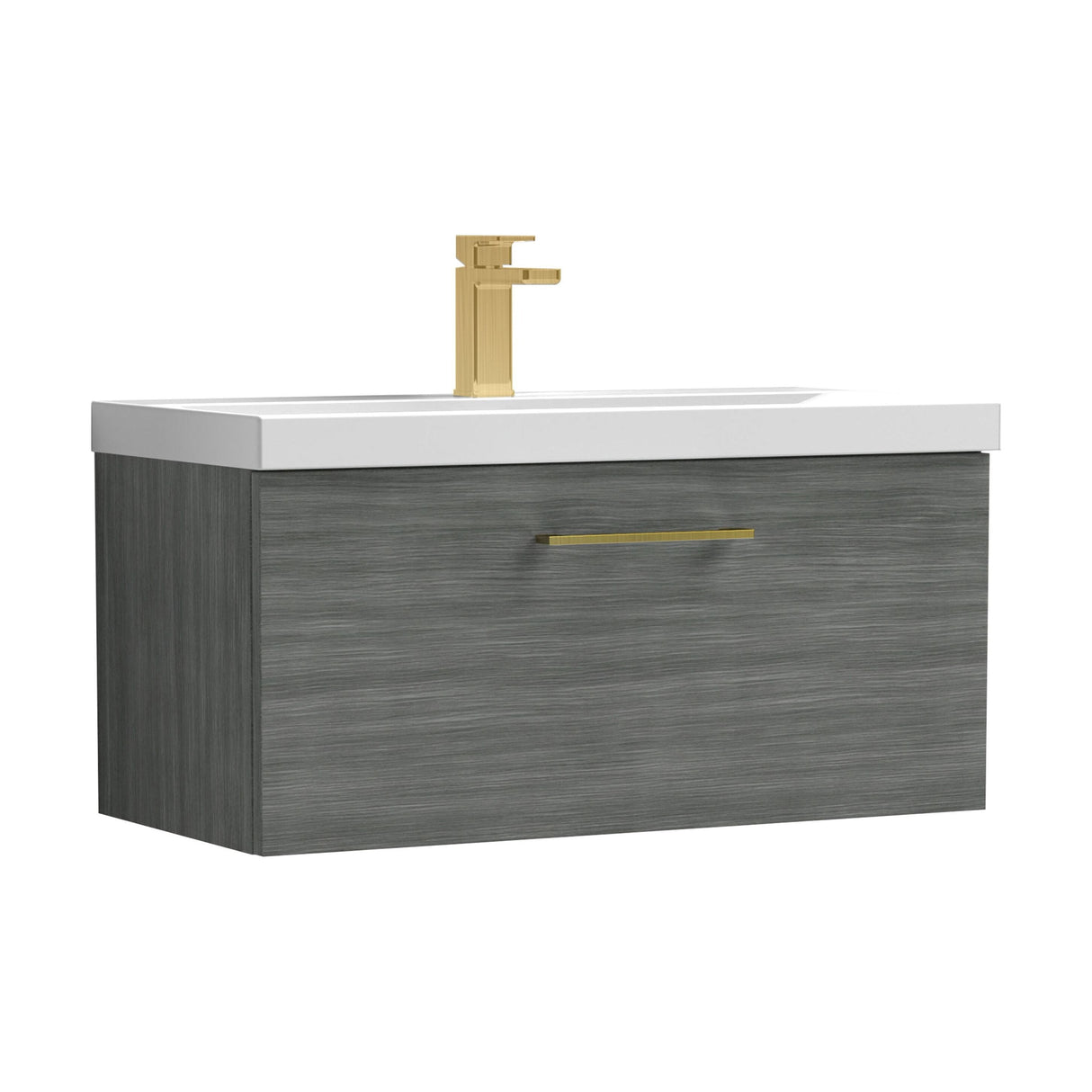 [BFLE525AH017] Bramshall Wall Hung 1 Drawer Vanity Unit with Mid-Edge Ceramic Basin - Choice of Colour, Handle Finish and Size - Cutout