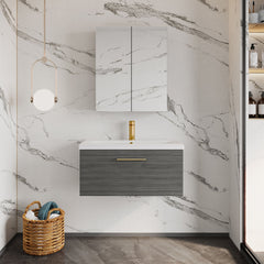 [BFLE525AH017] Bramshall Wall Hung 1 Drawer Vanity Unit with Mid-Edge Ceramic Basin - Choice of Colour, Handle Finish and Size - Lifestyle 1
