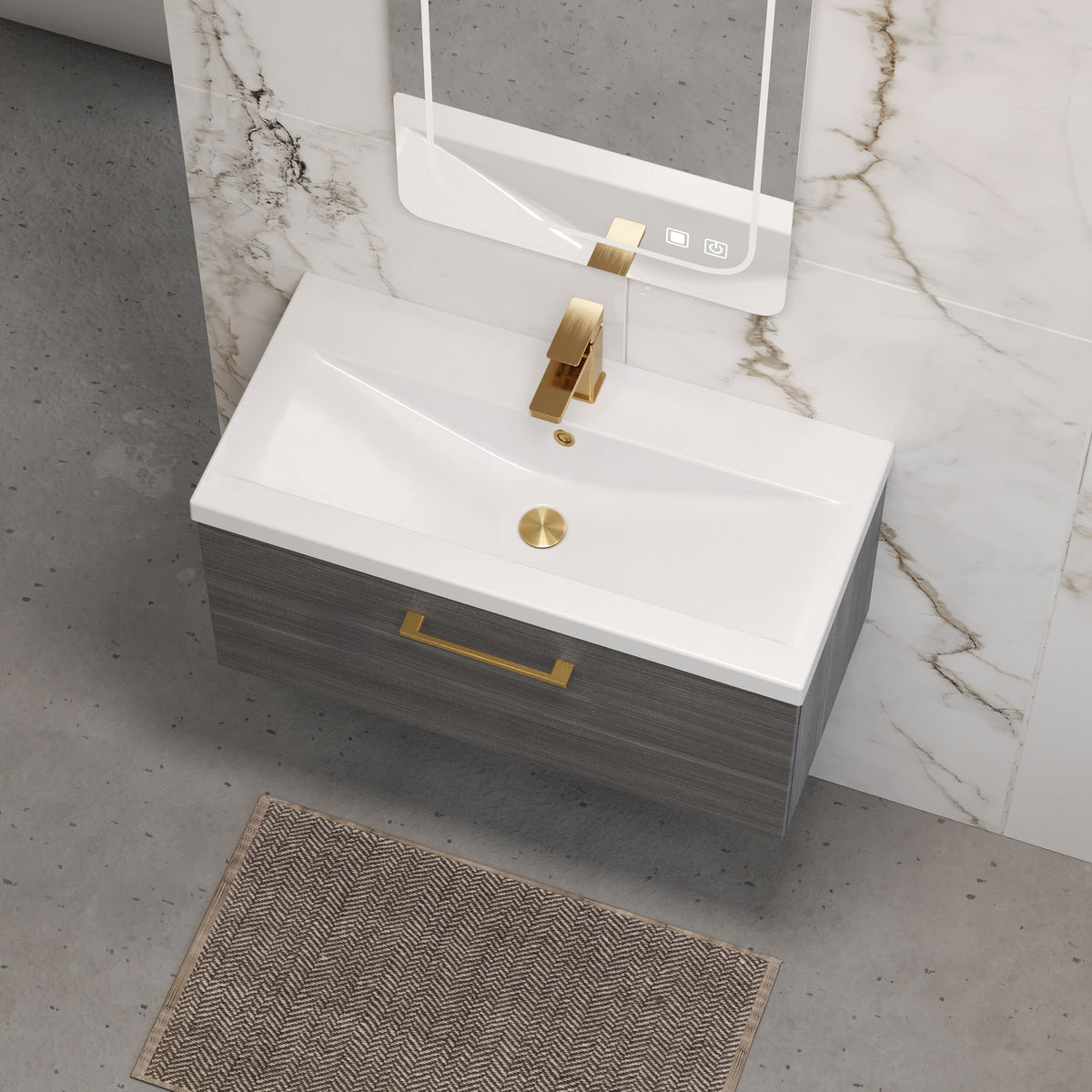 [BFLE525AH017] Bramshall Wall Hung 1 Drawer Vanity Unit with Mid-Edge Ceramic Basin 800mm - Lifestyle 2