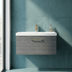 [BFLE525AH017] Bramshall Wall Hung 1 Drawer Vanity Unit with Mid-Edge Ceramic Basin 800mm - Studio Shot
