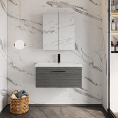 [BFLE525AH018] Bramshall Wall Hung 1 Drawer Vanity Unit with Mid-Edge Ceramic Basin - Choice of Colour, Handle Finish and Size - Lifestyle 1