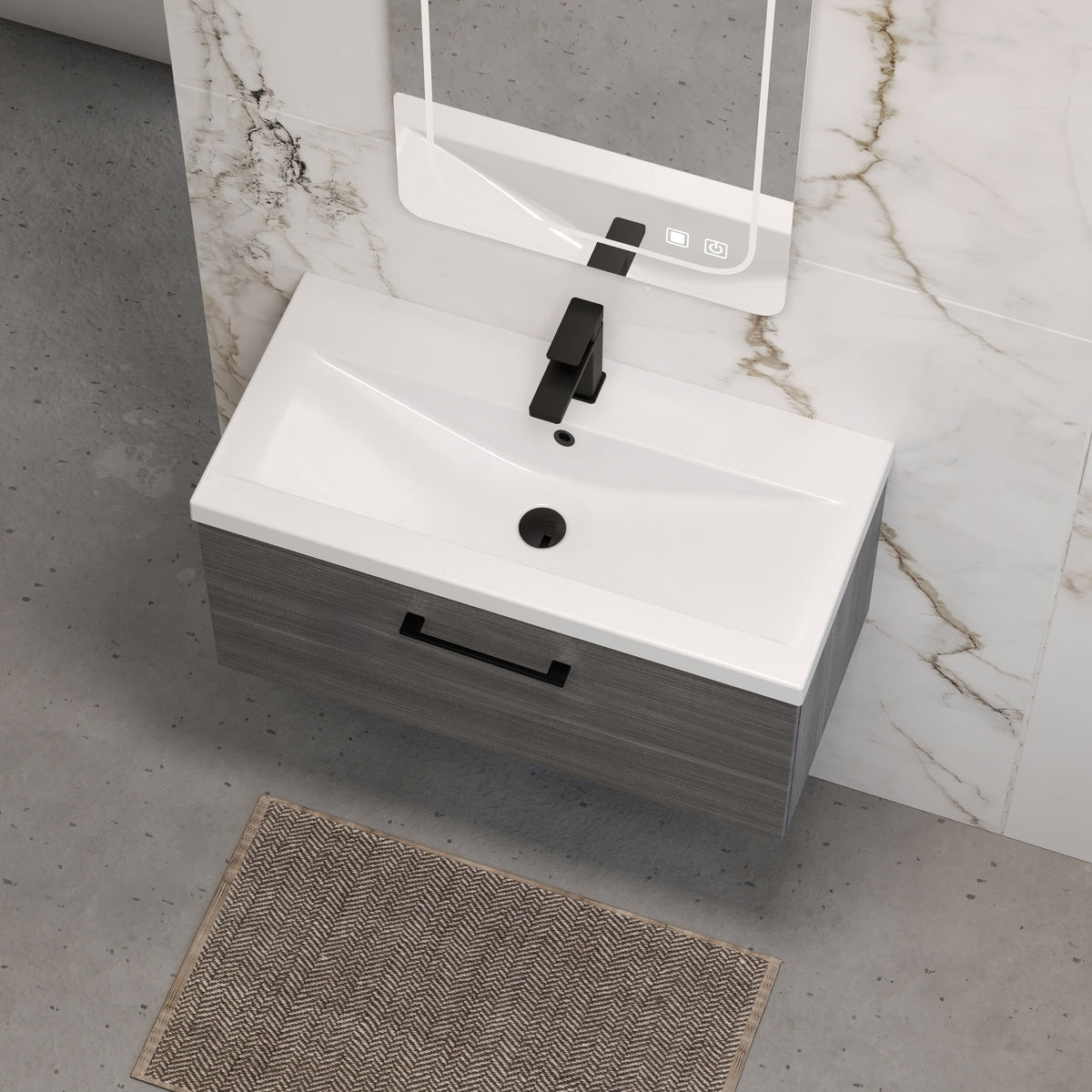 [BFLE525AH018] Bramshall Wall Hung 1 Drawer Vanity Unit with Mid-Edge Ceramic Basin 800mm - Lifestyle 2