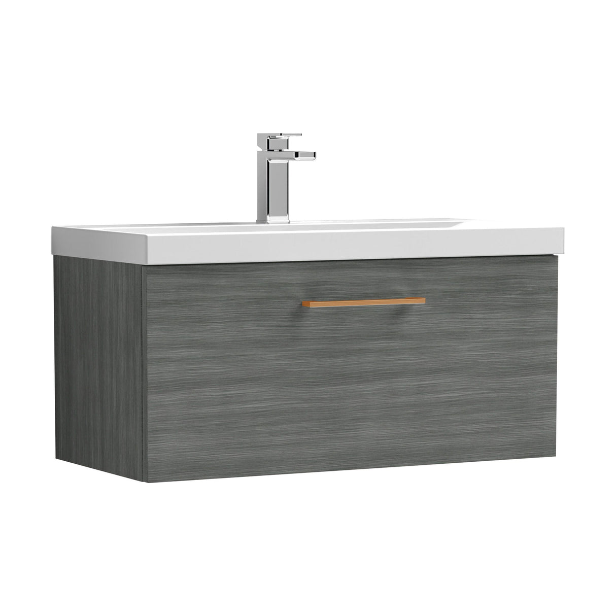 [BFLE525AH019] Bramshall Wall Hung 1 Drawer Vanity Unit with Mid-Edge Ceramic Basin - Choice of Colour, Handle Finish and Size - Cutout