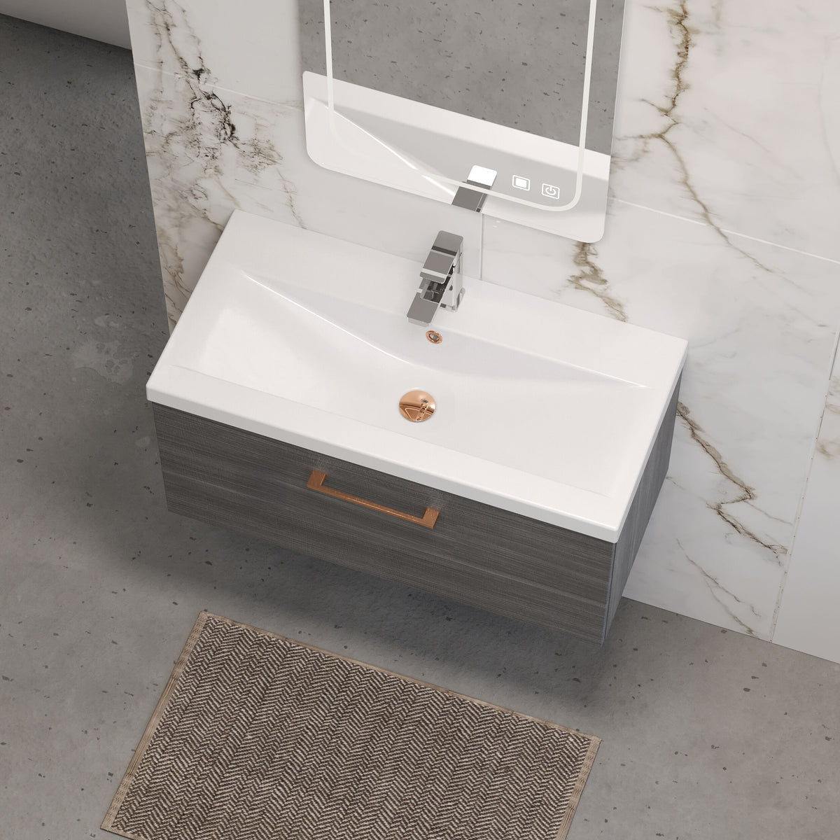 [BFLE525AH019] Bramshall Wall Hung 1 Drawer Vanity Unit with Mid-Edge Ceramic Basin 800mm - Lifestyle 2