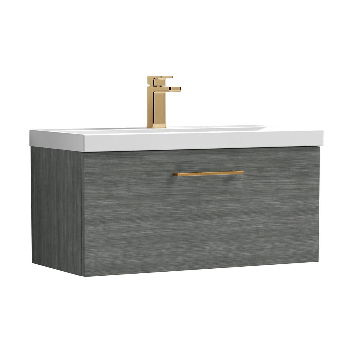 [BFLE525AH1516] Bramshall Wall Hung 1 Drawer Vanity Unit with Mid-Edge Ceramic Basin - Choice of Colour, Handle Finish and Size - Cutout
