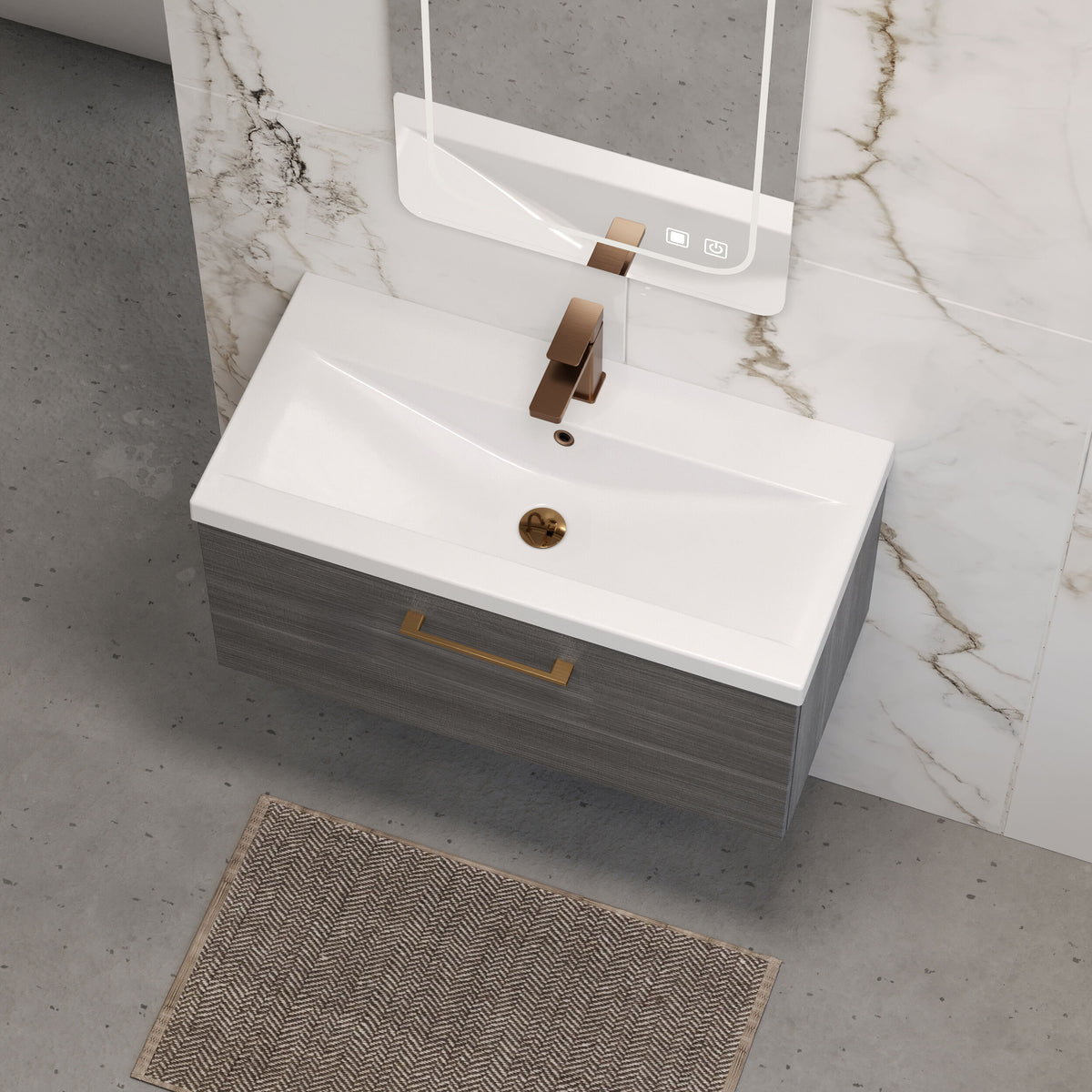[BFLE525AH1516] Bramshall Wall Hung 1 Drawer Vanity Unit with Mid-Edge Ceramic Basin 800mm - Lifestyle 2