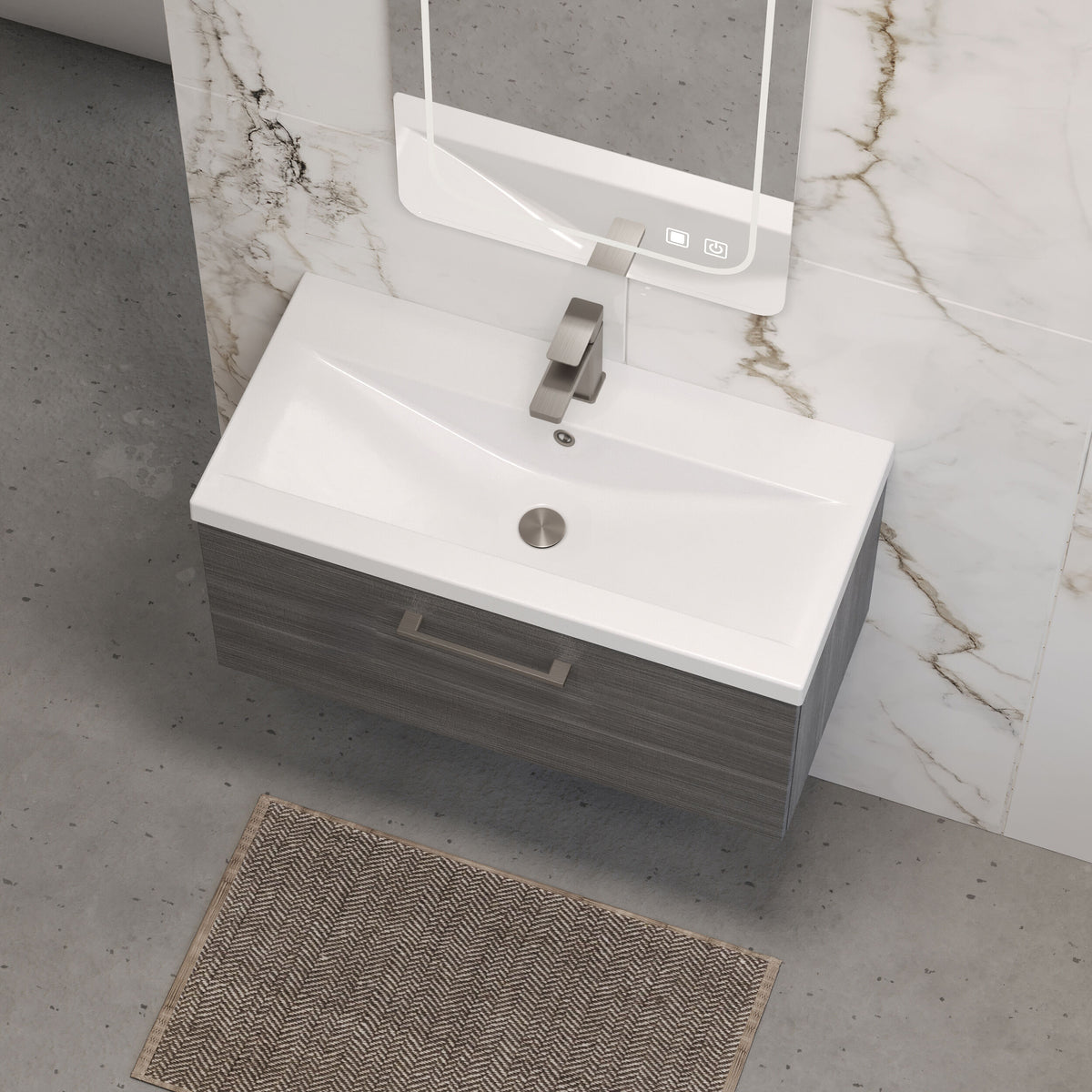 [BFLE525AH716] Bramshall Wall Hung 1 Drawer Vanity Unit with Mid-Edge Ceramic Basin 800mm - Lifestyle 2