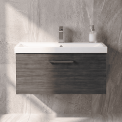 [BFLE525AH716] Bramshall Wall Hung 1 Drawer Vanity Unit with Mid-Edge Ceramic Basin 800mm - Studio Shot