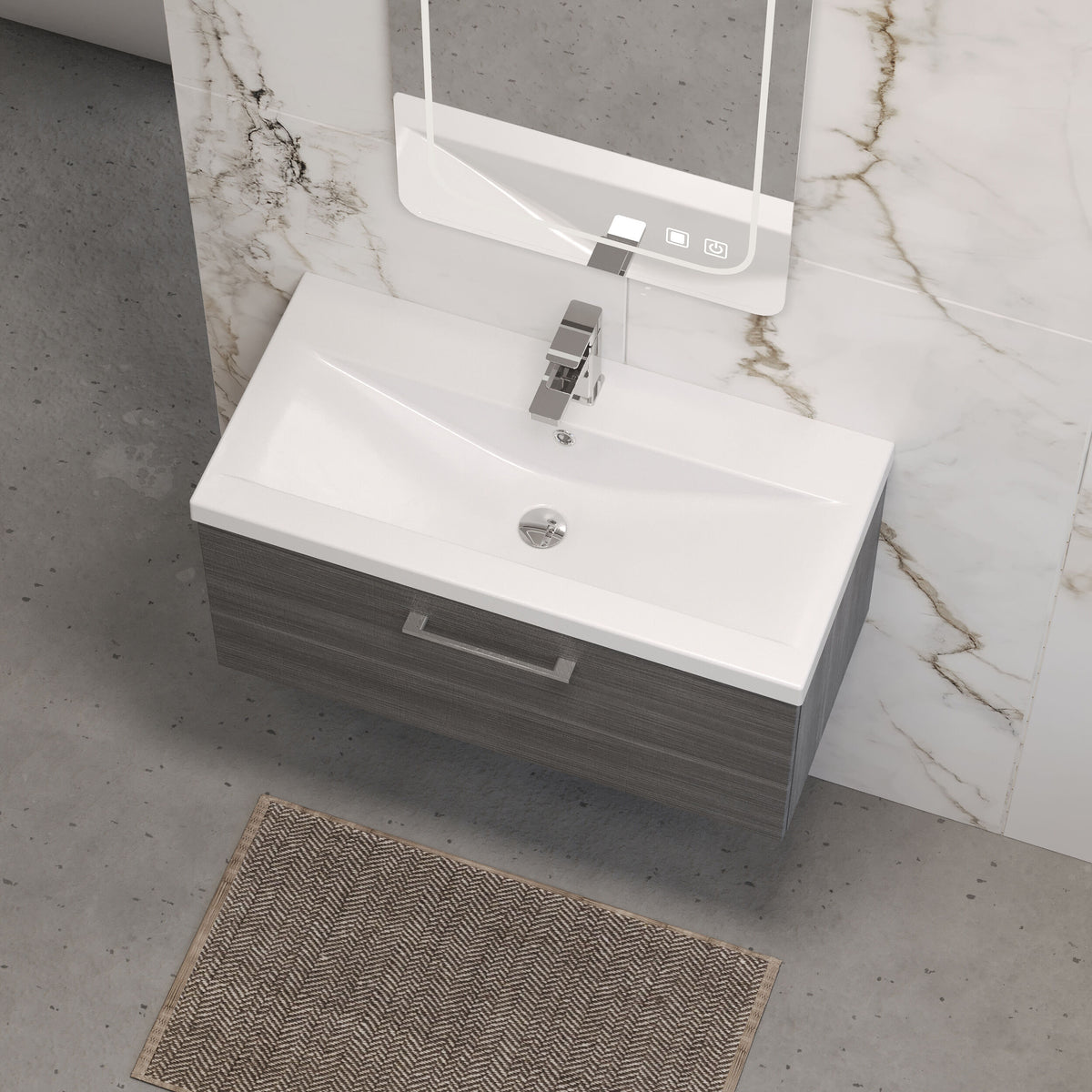 [BFLE525A] Bramshall Wall Hung 1 Drawer Vanity Unit with Mid-Edge Ceramic Basin 800mm - Lifestyle 2