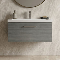 [BFLE525A] Bramshall Wall Hung 1 Drawer Vanity Unit with Mid-Edge Ceramic Basin - Choice of Colour, Handle Finish and Size - Silo