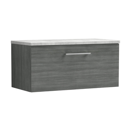[BFLE525LBG] Bramshall Contemporary 1 Drawer Wall Hung Vanity Unit with Bellato Grey Laminate Worktop, Choice of Size and Colour - Cutout
