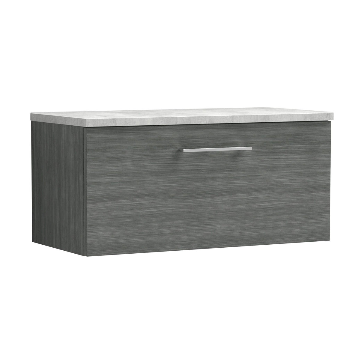 [BFLE525LBG] Balterley Level 800mm Wall Hung Single Drawer Vanity Unit with Laminate Worktop for Modern Bathroom Storage - Anthracite Woodgrain - Cutout