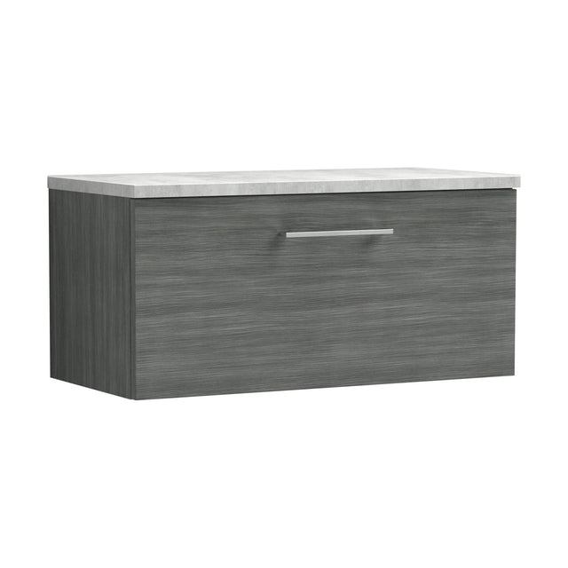 [BFLE525LBG] Balterley Level 800mm Wall Hung Single Drawer Vanity Unit with Laminate Worktop for Modern Bathroom Storage - Anthracite Woodgrain - Cutout