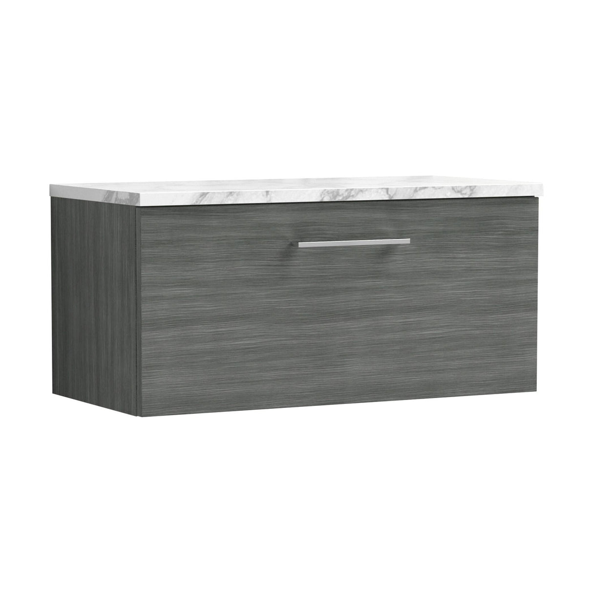 [BFLE525LCM] Balterley Level 800mm Wall Hung Single Drawer Vanity Unit & Laminate Worktop for Modern Bathroom Storage - Anthracite Woodgrain - Cutout