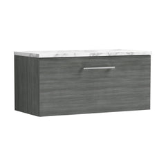 [BFLE525LCM] Balterley Level 800mm Wall Hung Single Drawer Vanity Unit & Laminate Worktop for Modern Bathroom Storage - Anthracite Woodgrain - Cutout
