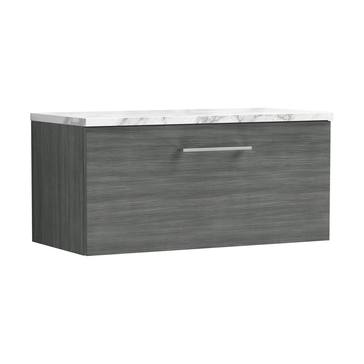 [BFLE525LCM] Bramshall Contemporary 1 Drawer Wall Hung Vanity Unit with Carrera Marble Laminate Worktop, Choice of Size and Colour - Cutout