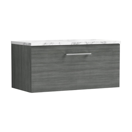 [BFLE525LCM] Bramshall Contemporary 1 Drawer Wall Hung Vanity Unit with Carrera Marble Laminate Worktop, Choice of Size and Colour - Cutout