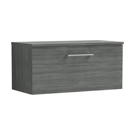 [BFLE525W] Balterley Level Contemporary Bathroom Wall Hung 1-Drawer Vanity Unit with Worktop, Anthracite Woodgrain, 800mm - Cutout