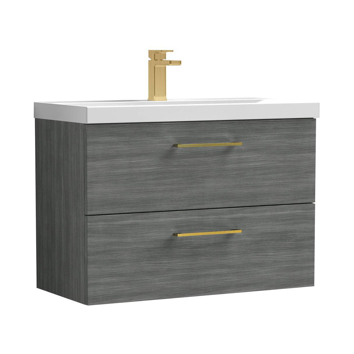 Wall Hung 2 Drawer Vanity Unit with Mid-Edge Ceramic Basin - Choice of Colour, Handle Finish and Size