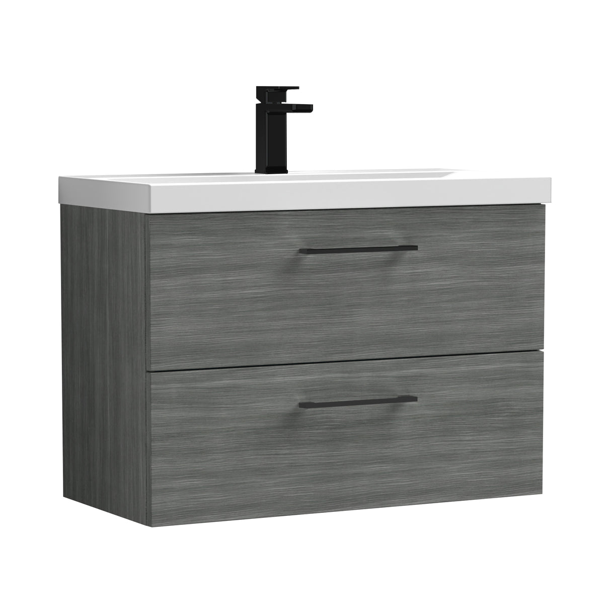 Wall Hung 2 Drawer Vanity Unit with Mid-Edge Ceramic Basin - Choice of Colour, Handle Finish and Size