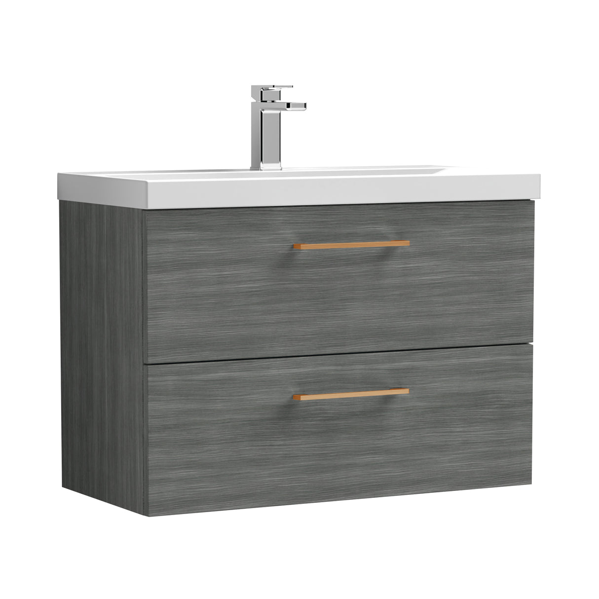 Wall Hung 2 Drawer Vanity Unit with Mid-Edge Ceramic Basin - Choice of Colour, Handle Finish and Size