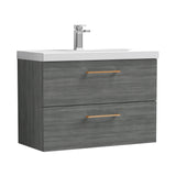 Wall Hung 2 Drawer Vanity Unit with Mid-Edge Ceramic Basin - Choice of Colour, Handle Finish and Size