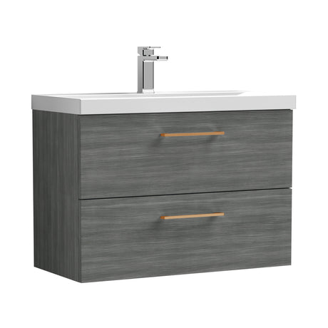 Wall Hung 2 Drawer Vanity Unit with Mid-Edge Ceramic Basin - Choice of Colour, Handle Finish and Size