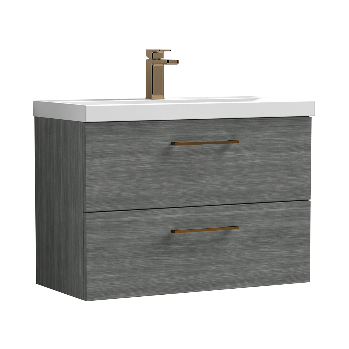 Wall Hung 2 Drawer Vanity Unit with Mid-Edge Ceramic Basin - Choice of Colour, Handle Finish and Size