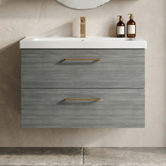 [BFLE526AH1516] Bramshall Wall Hung 2 Drawer Vanity Unit with Mid-Edge Ceramic Basin - Choice of Colour, Handle Finish and Size - Silo