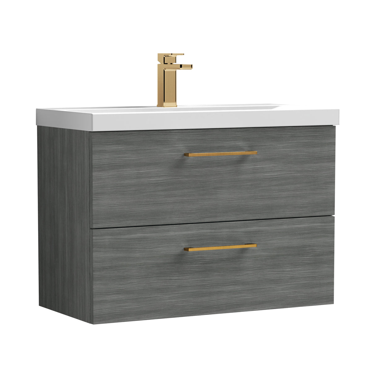 Wall Hung 2 Drawer Vanity Unit with Mid-Edge Ceramic Basin - Choice of Colour, Handle Finish and Size