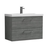 Wall Hung 2 Drawer Vanity Unit with Mid-Edge Ceramic Basin - Choice of Colour, Handle Finish and Size