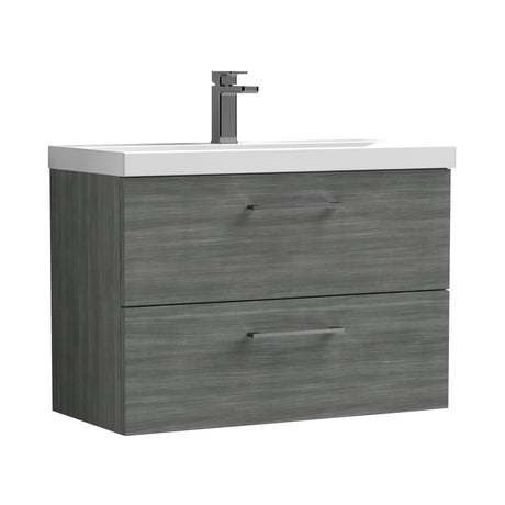 Wall Hung 2 Drawer Vanity Unit with Mid-Edge Ceramic Basin - Choice of Colour, Handle Finish and Size