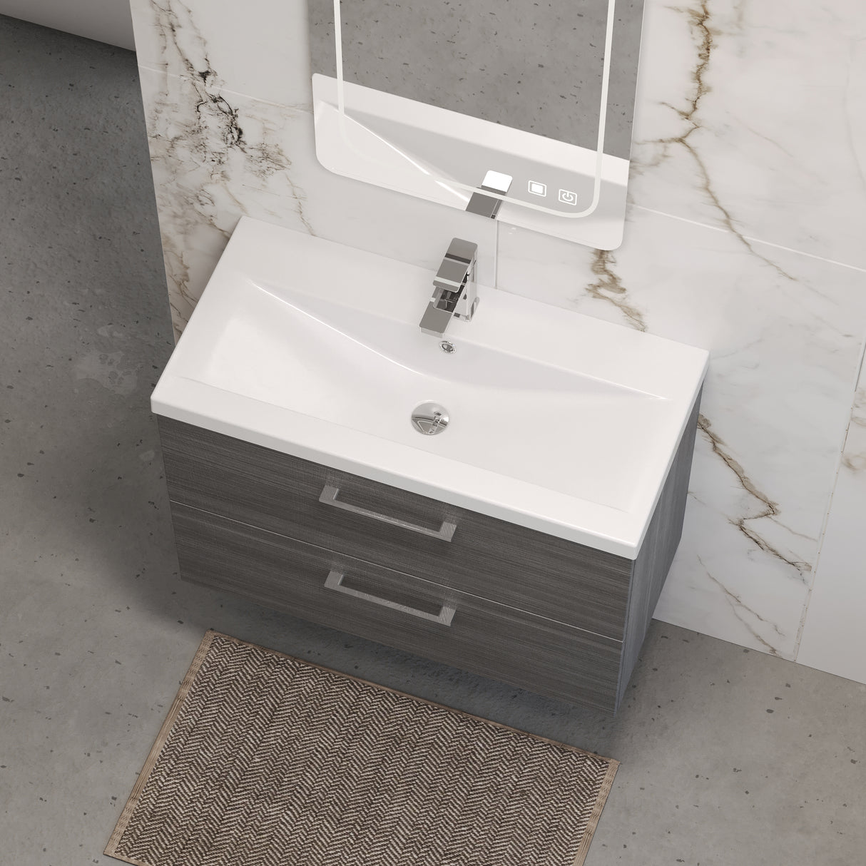 Wall Hung 2 Drawer Vanity Unit with Mid-Edge Ceramic Basin - Choice of Colour, Handle Finish and Size
