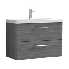 [BFLE526D] Balterley  Modern Bathroom 2 Soft Close Drawer Wall Hung Vanity Unit & Thin-Edge Basin, Anthracite, 800mm - Cutout