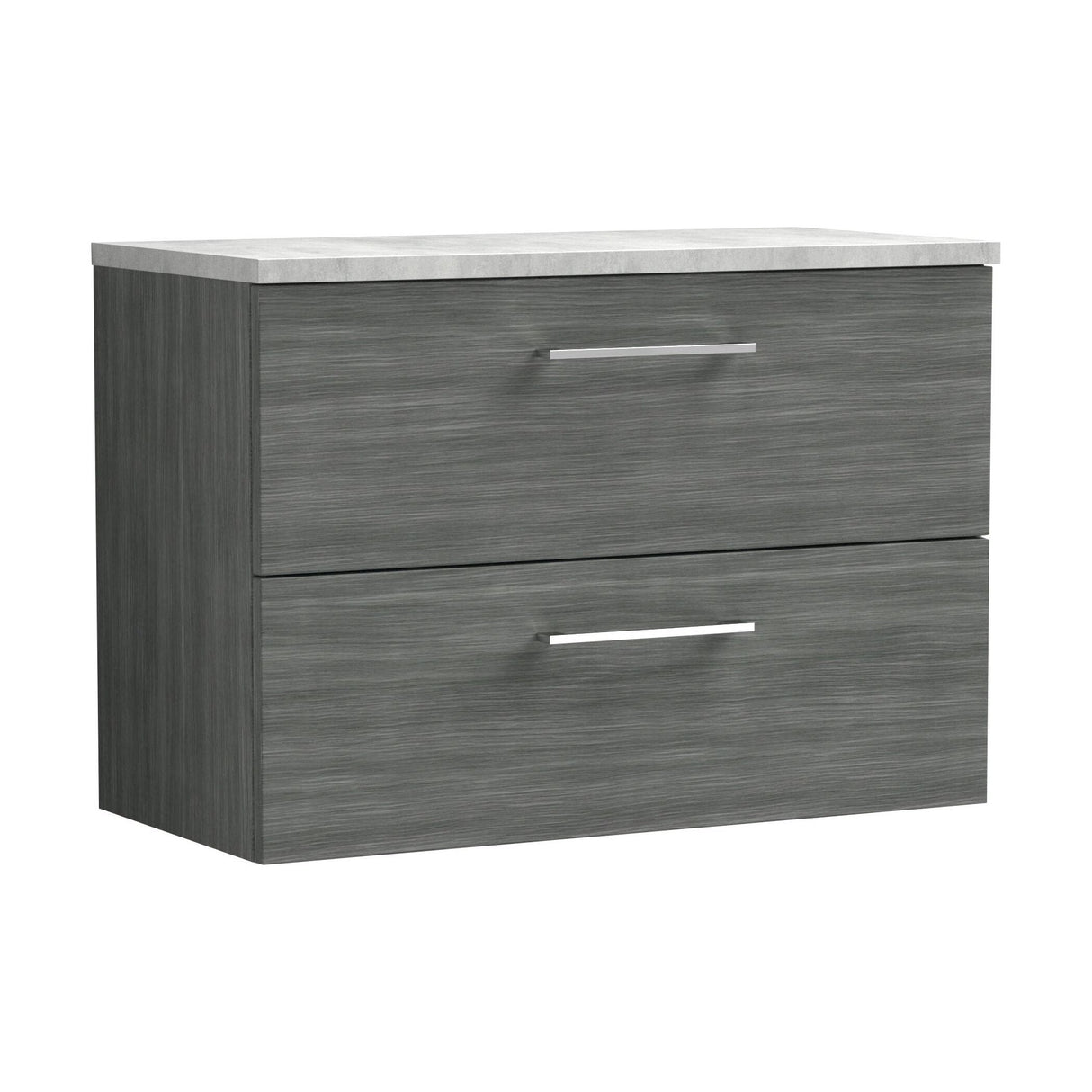 [BFLE526LBG] Bramshall Contemporary 2 Drawer Wall Hung Vanity Unit with Bellato Grey Laminate Worktop, Choice of Size and Colour - Cutout