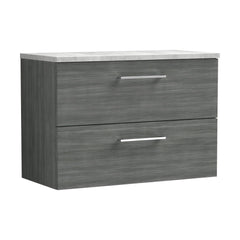 [BFLE526LBG] Bramshall Contemporary 2 Drawer Wall Hung Vanity Unit with Bellato Grey Laminate Worktop, Choice of Size and Colour - Cutout