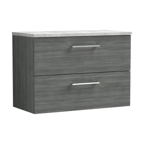 [BFLE526LBG] Bramshall Contemporary 2 Drawer Wall Hung Vanity Unit with Bellato Grey Laminate Worktop, Choice of Size and Colour - Cutout