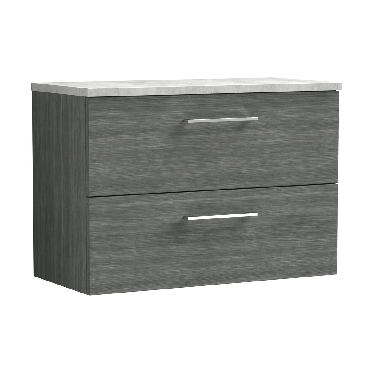 [BFLE526LBG] Balterley Level 800mm Wall Hung 2 Drawer Vanity Unit with Laminate Worktop for Modern Bathroom Storage - Anthracite Woodgrain - Cutout