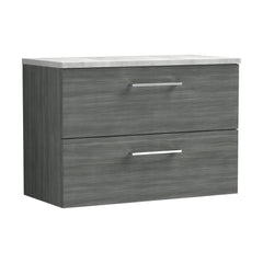 [BFLE526LBG] Balterley Level 800mm Wall Hung 2 Drawer Vanity Unit with Laminate Worktop for Modern Bathroom Storage - Anthracite Woodgrain - Cutout
