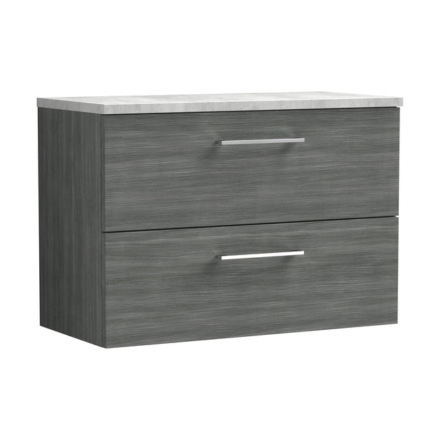 [BFLE526LBG] Balterley Level 800mm Wall Hung 2 Drawer Vanity Unit with Laminate Worktop for Modern Bathroom Storage - Anthracite Woodgrain - Cutout