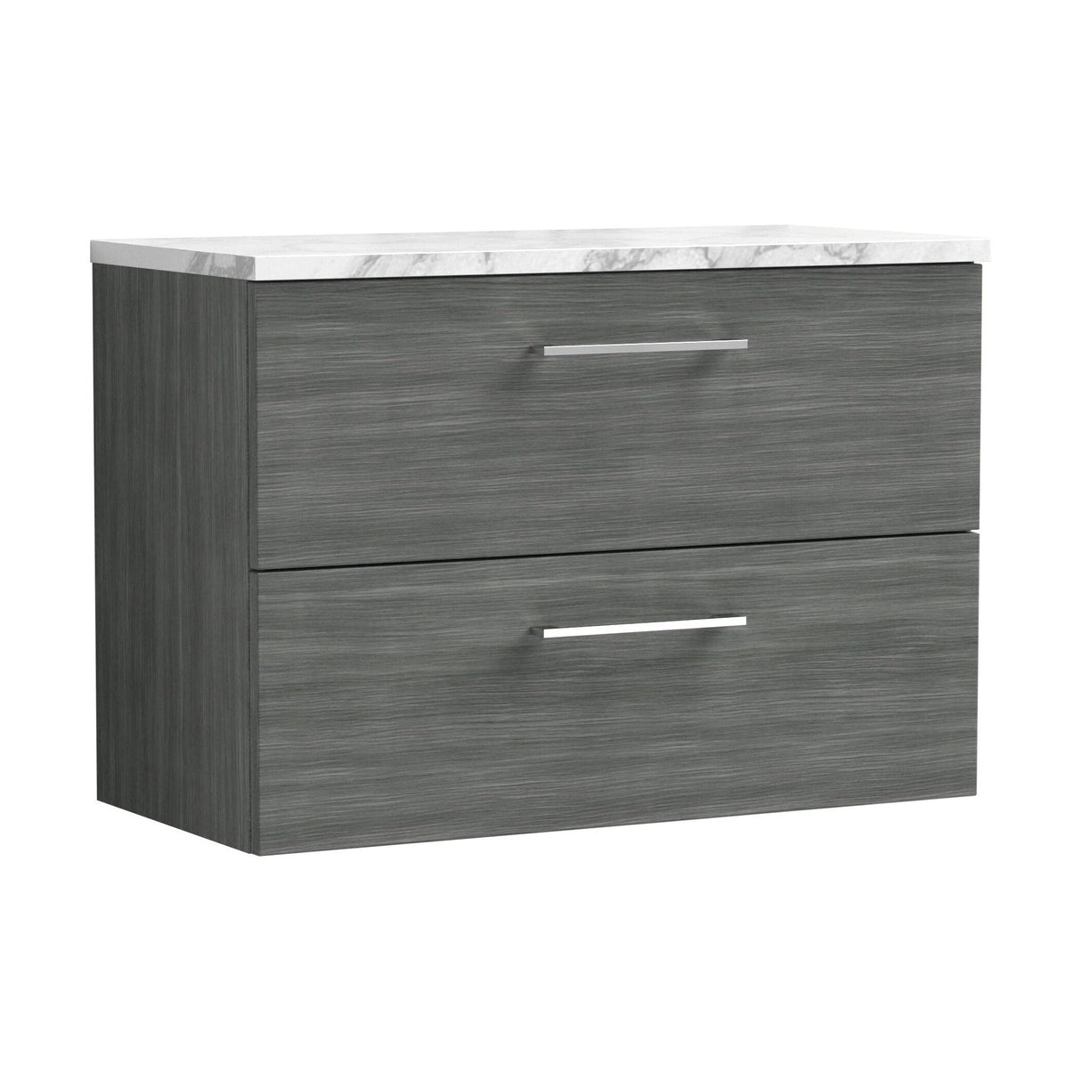 [BFLE526LCM] Bramshall Contemporary 2 Drawer Wall Hung Vanity Unit with Carrera Marble Laminate Worktop, Choice of Size and Colour - Cutout