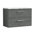 [BFLE526LCM] Balterley Level 800mm Wall Hung 2 Drawer Vanity Unit & Laminate Worktop for Modern Bathroom Storage - Anthracite Woodgrain - Cutout