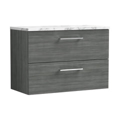 [BFLE526LCM] Balterley Level 800mm Wall Hung 2 Drawer Vanity Unit & Laminate Worktop for Modern Bathroom Storage - Anthracite Woodgrain - Cutout