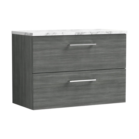 [BFLE526LCM] Balterley Level 800mm Wall Hung 2 Drawer Vanity Unit & Laminate Worktop for Modern Bathroom Storage - Anthracite Woodgrain - Cutout