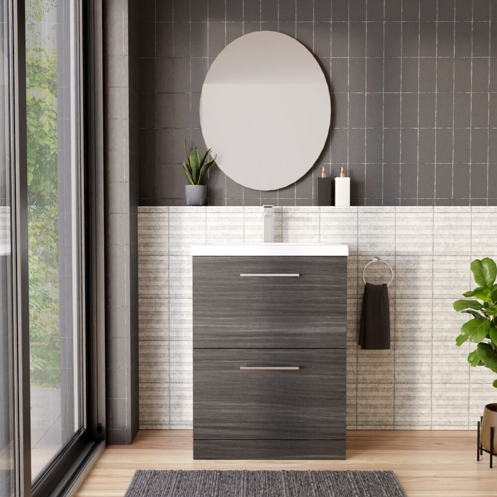 [BFLE533A] Bramshall Contemporary 2 Drawer Floor Standing Vanity Unit, Choice of Size, Colour and Basin